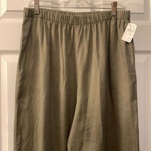 TIN LIZZY LINEN PANTS NWT OLIVE GREEN SZ XL NEIMAN MARCUS ELASTIC/POCKETS